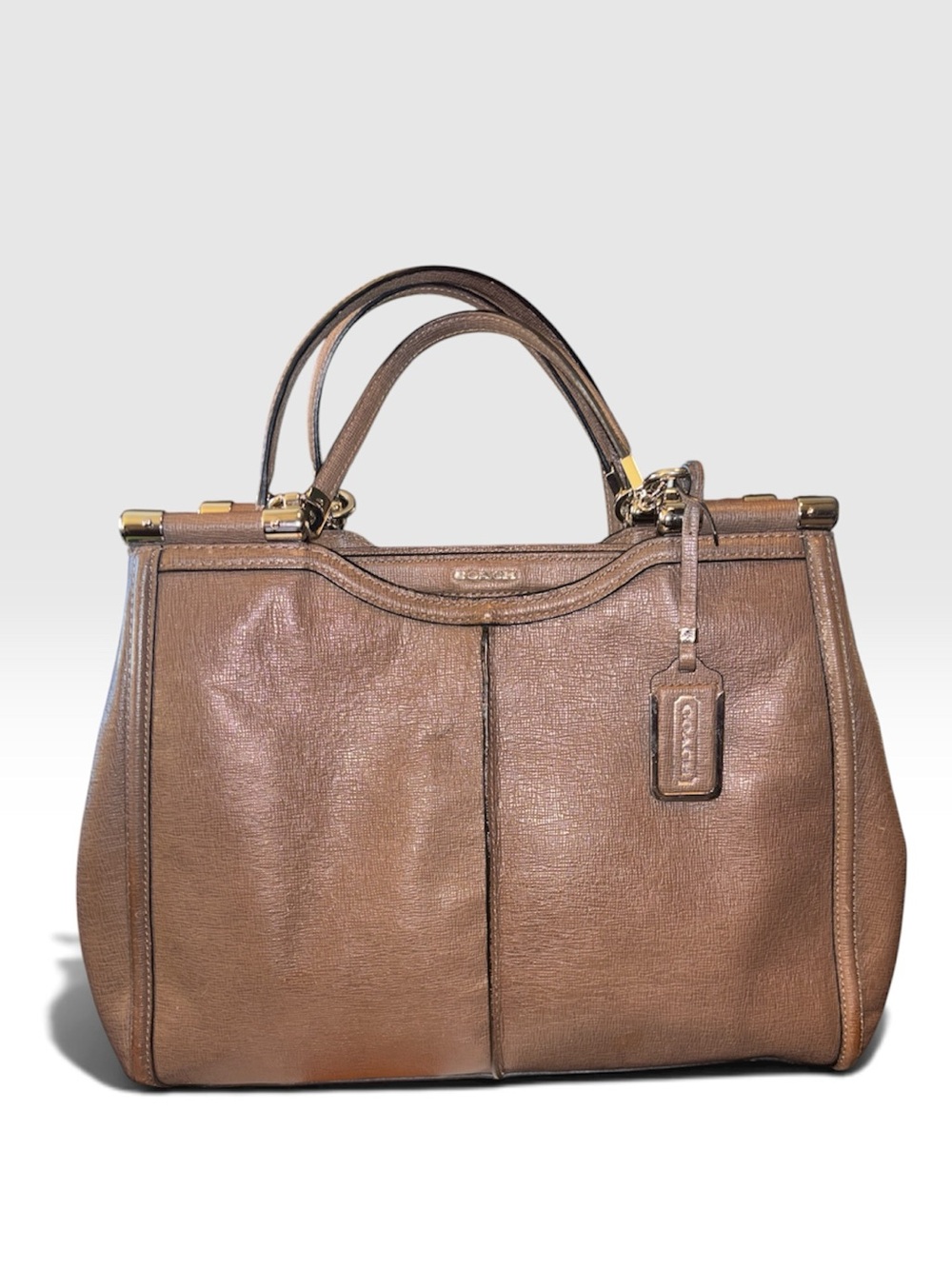 Coach Madison Caroline F25245 Tan Brown Leather Satchel with Silver Hardware